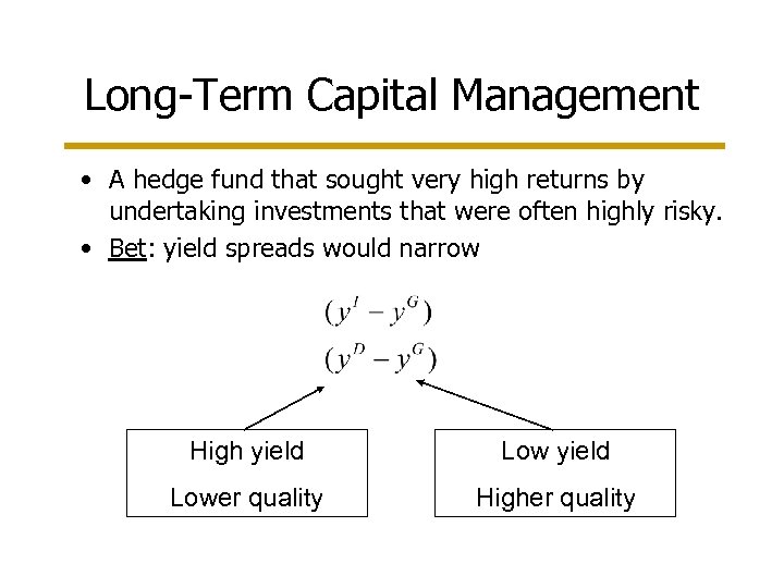 Long-Term Capital Management • A hedge fund that sought very high returns by undertaking