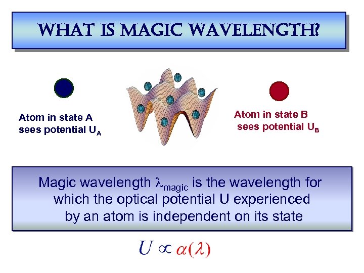 what is magic wavelength? Atom in state A sees potential UA Atom in state