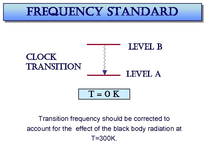 frequency standard level b clock transition level a t=0 k Transition frequency should be