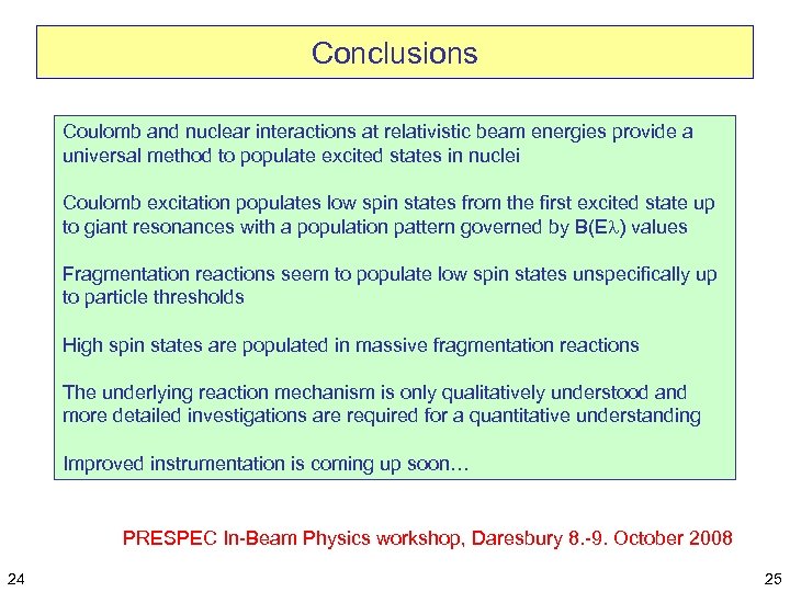 Conclusions Coulomb and nuclear interactions at relativistic beam energies provide a universal method to