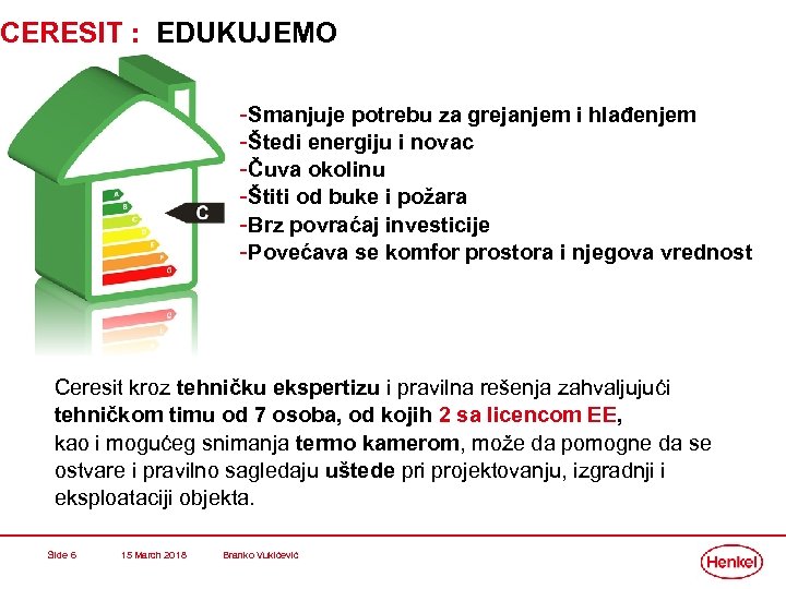 CERESIT : EDUKUJEMO -Smanjuje potrebu za grejanjem i hlađenjem -Štedi energiju i novac -Čuva
