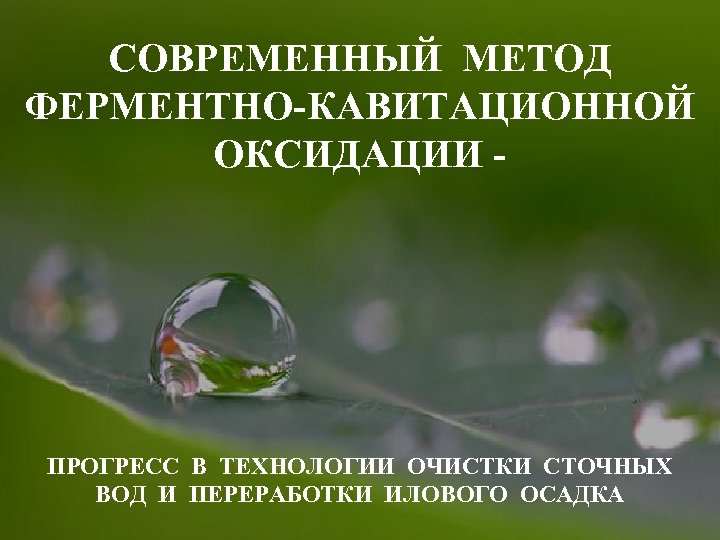 СОВРЕМЕННЫЙ МЕТОД ФЕРМЕНТНО-КАВИТАЦИОННОЙ ОКСИДАЦИИ - ПРОГРЕСС В ТЕХНОЛОГИИ ОЧИСТКИ СТОЧНЫХ ВОД И ПЕРЕРАБОТКИ ИЛОВОГО