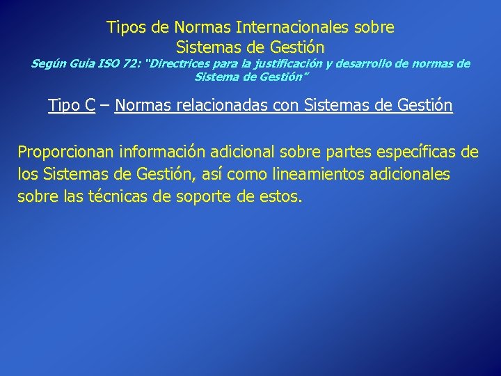 Tipos de Normas Internacionales sobre Sistemas de Gestión Según Guía ISO 72: “Directrices para