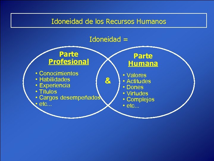 Idoneidad de los Recursos Humanos Idoneidad = Parte Profesional • Conocimientos • Habilidades •