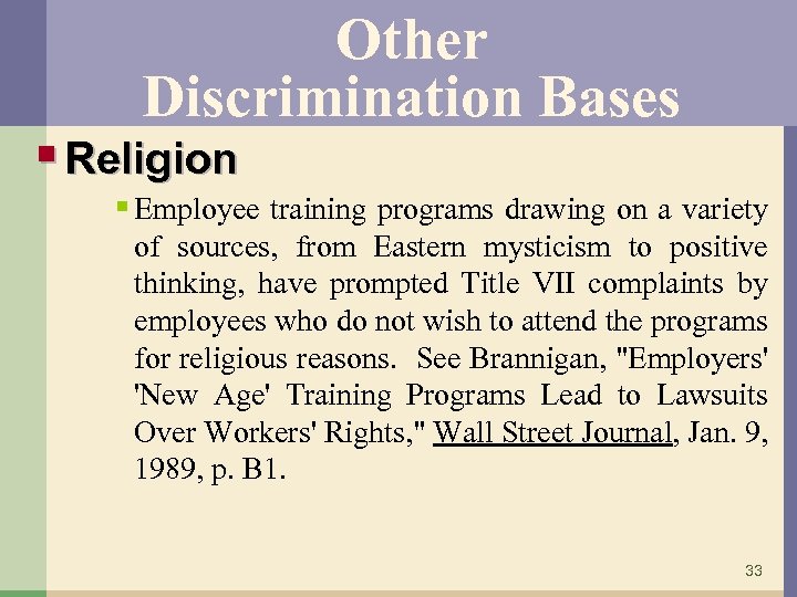 Other Discrimination Bases § Religion § Employee training programs drawing on a variety of