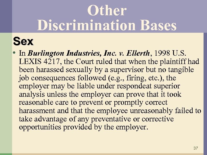 Other Discrimination Bases Sex • In Burlington Industries, Inc. v. Ellerth, 1998 U. S.
