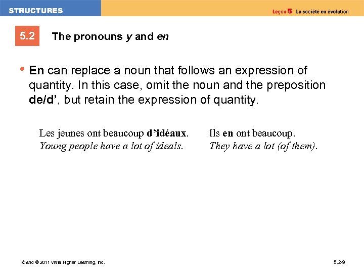 5. 2 The pronouns y and en • En can replace a noun that