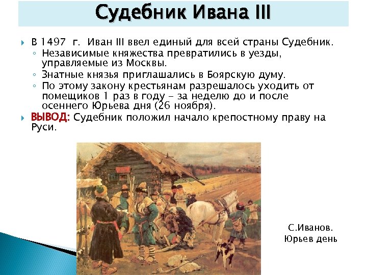 Юрьев день в боярской вотчине краткий рассказ по картине