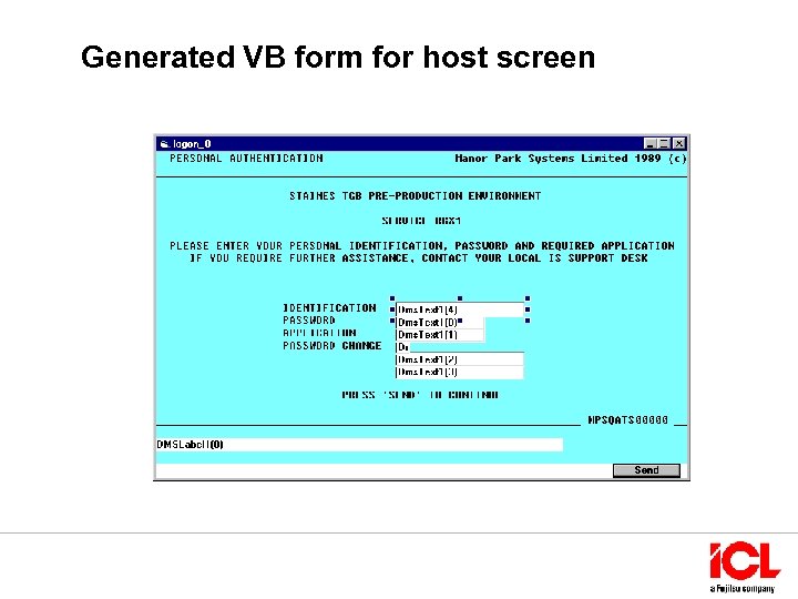 Generated VB form for host screen 