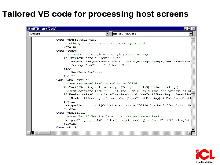 Tailored VB code for processing host screens 