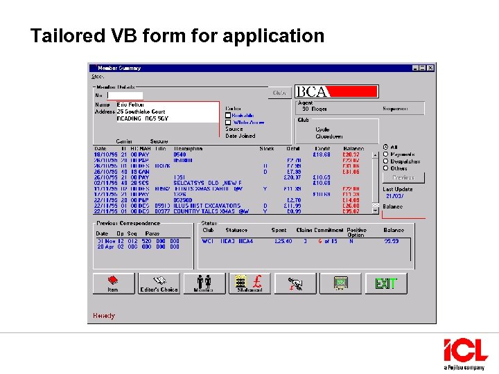 Tailored VB form for application 