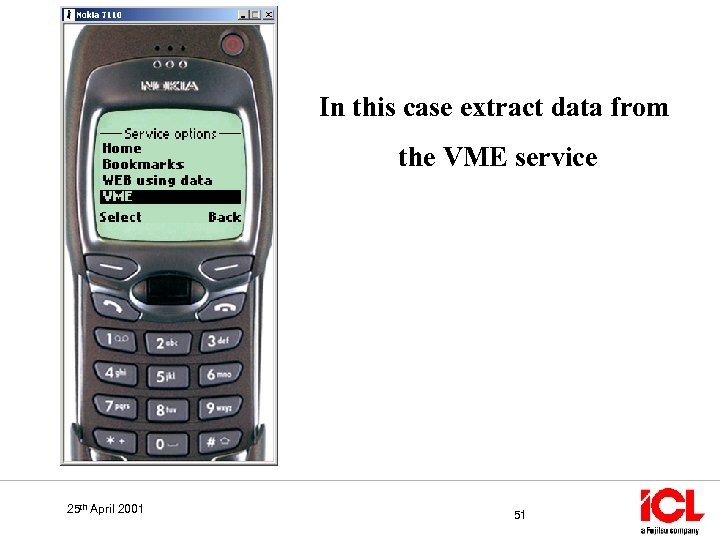 In this case extract data from the VME service 25 th April 2001 51