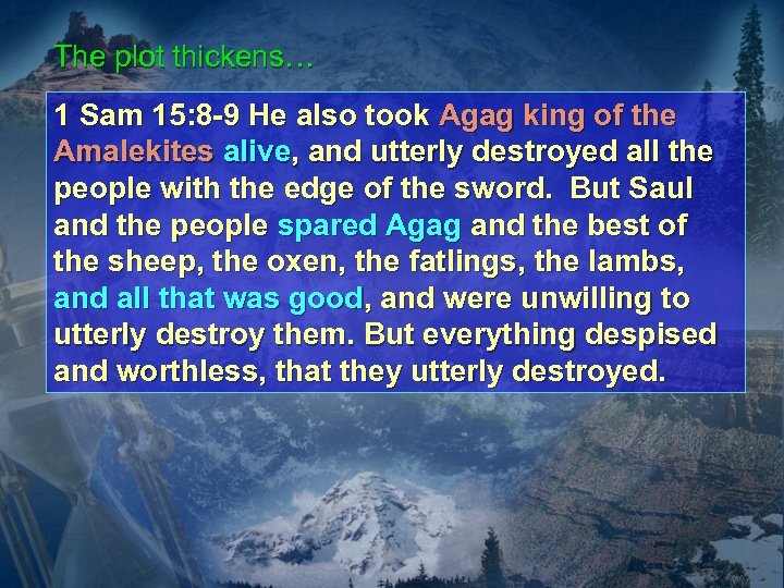 The plot thickens… 1 Sam 15: 8 -9 He also took Agag king of