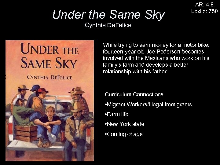 Under the Same Sky AR: 4. 8 Lexile: 750 Cynthia De. Felice While trying