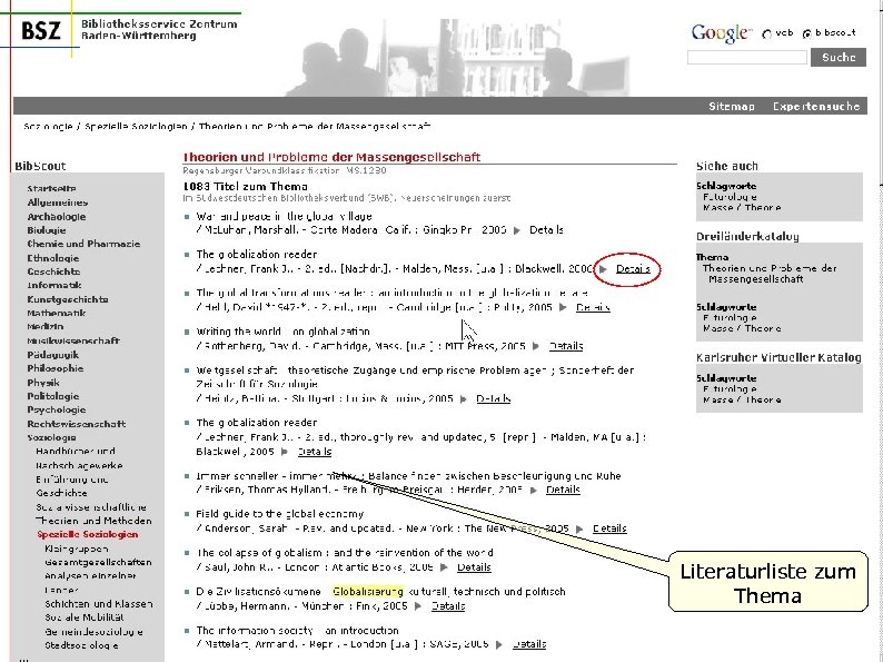 Literaturliste zum Thema W. Heymans, BSZ: Bib. Scout 15 