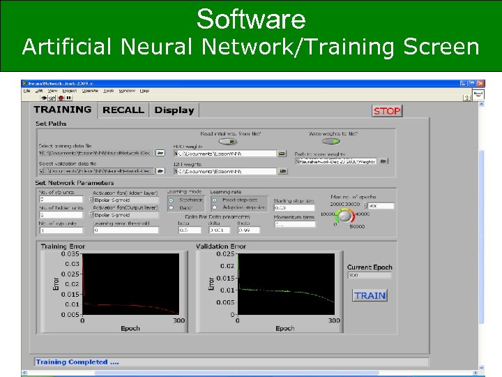 Software Artificial Neural Network/Training Screen Kettering University 24 
