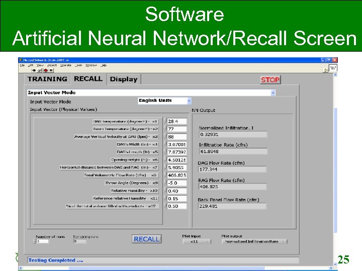 Software Artificial Neural Network/Recall Screen Kettering University 25 