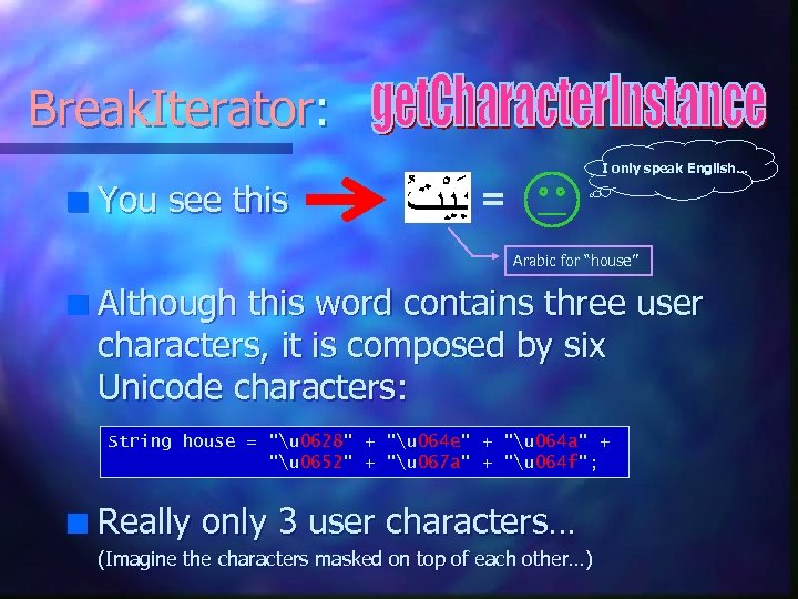 Break. Iterator: I only speak English. . . n You see this = Arabic
