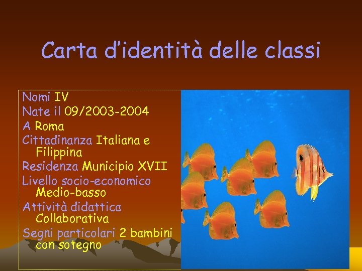 Carta d’identità delle classi Nomi IV Nate il 09/2003 -2004 A Roma Cittadinanza Italiana