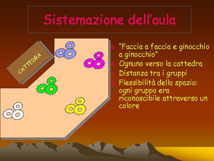Sistemazione dell’aula C TT A RA ED o “Faccia a faccia e ginocchio a