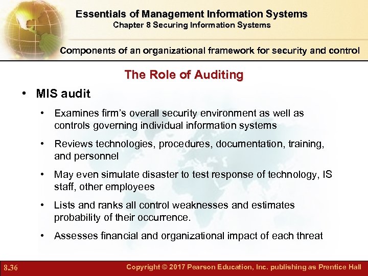 Essentials of Management Information Systems Chapter 8 Securing Information Systems Components of an organizational
