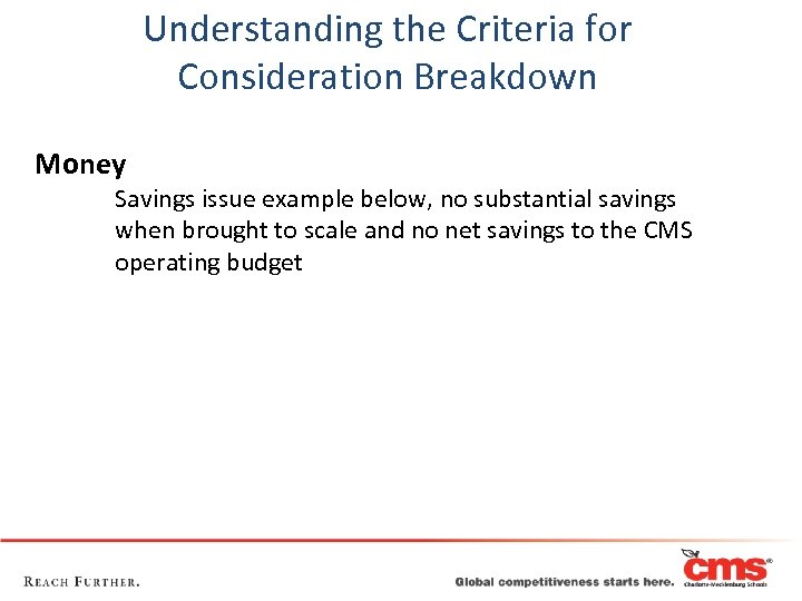 Understanding the Criteria for Consideration Breakdown Money Savings issue example below, no substantial savings