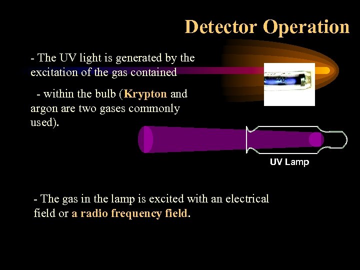 Detector Operation - The UV light is generated by the excitation of the gas