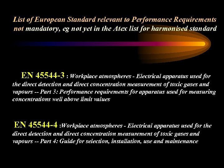 List of European Standard relevant to Performance Requirements not mandatory, eg not yet in