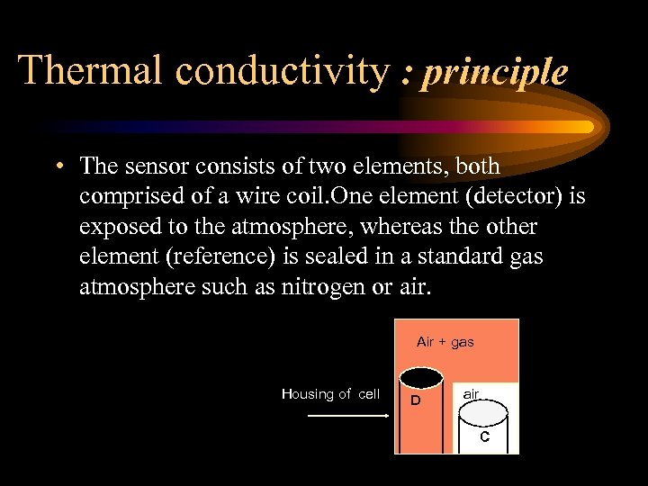 Thermal conductivity : principle • The sensor consists of two elements, both comprised of