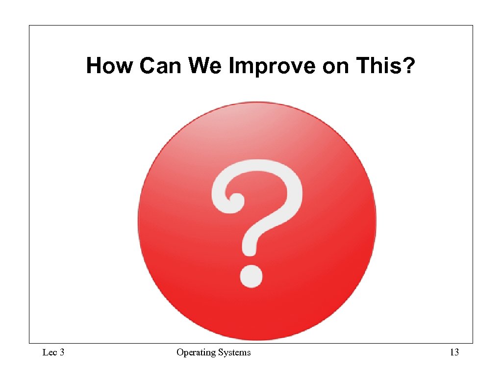 How Can We Improve on This? Lec 3 Operating Systems 13 