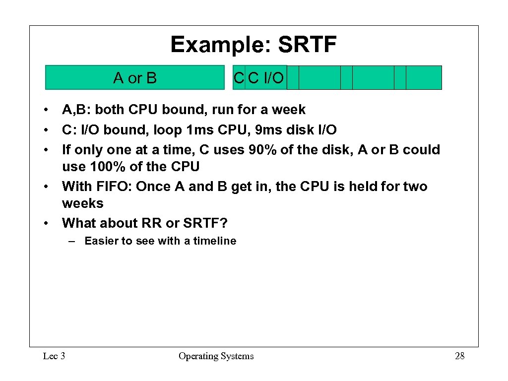 Example: SRTF A or B C C I/O • A, B: both CPU bound,