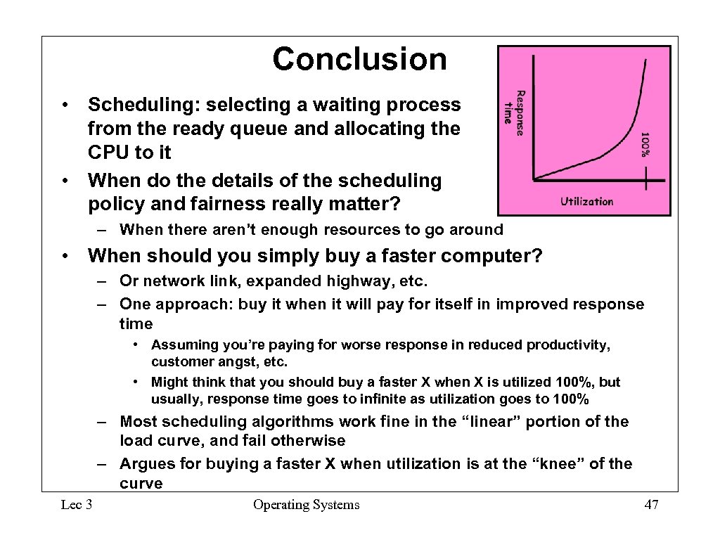 Conclusion • Scheduling: selecting a waiting process from the ready queue and allocating the