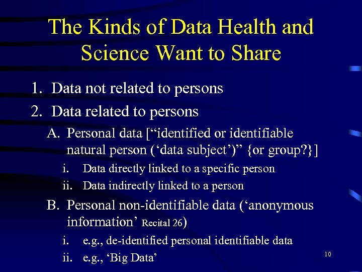The Kinds of Data Health and Science Want to Share 1. Data not related