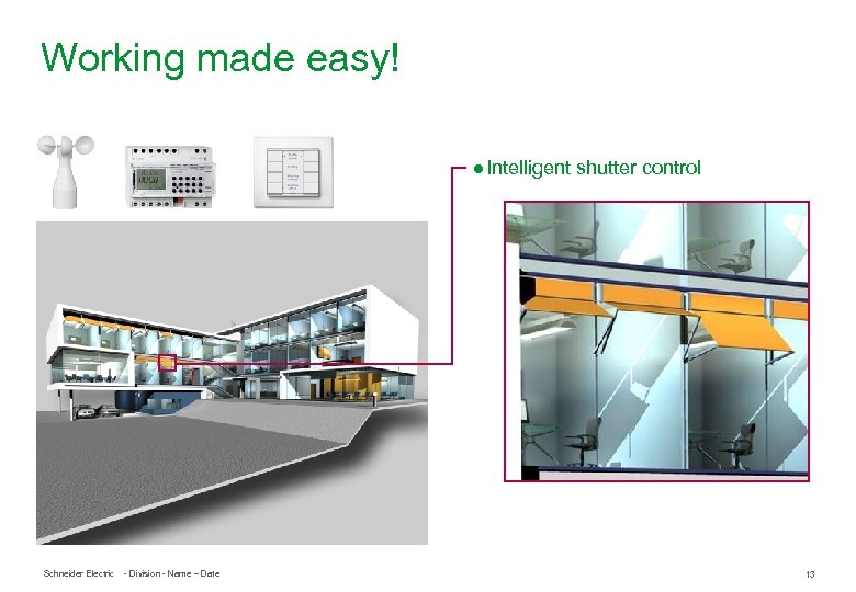 Working made easy! ● Intelligent shutter control Schneider Electric - Division - Name –