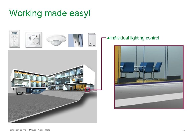 Working made easy! ● Individual lighting control Schneider Electric - Division - Name –