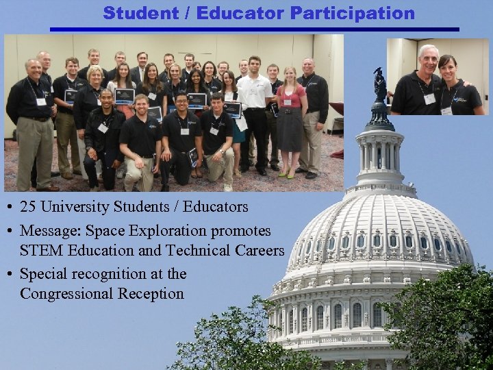 Student / Educator Participation • 25 University Students / Educators • Message: Space Exploration