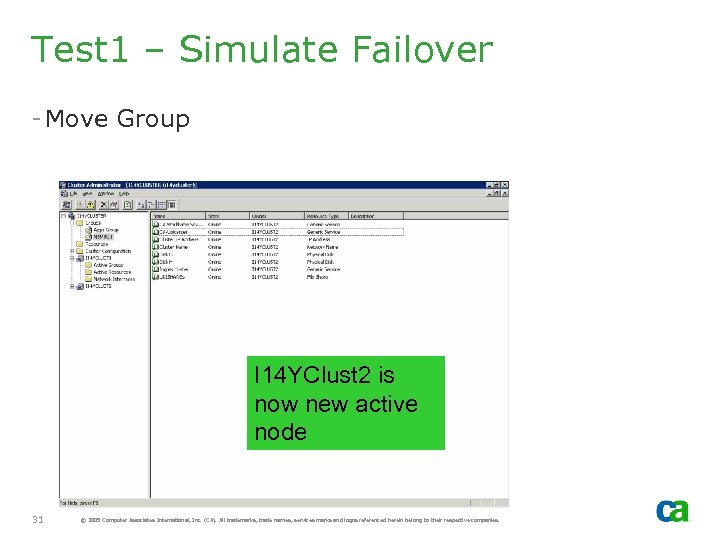 Test 1 – Simulate Failover - Move Group I 14 YClust 2 is now