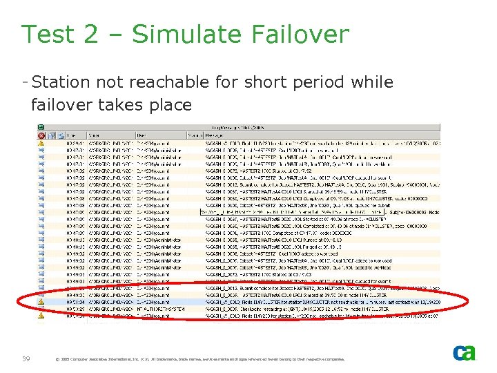 Test 2 – Simulate Failover - Station not reachable for short period while failover