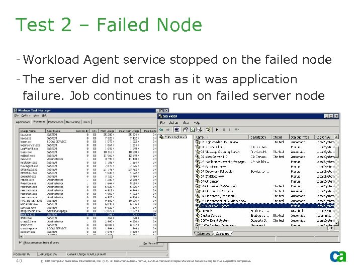 Test 2 – Failed Node - Workload Agent service stopped on the failed node