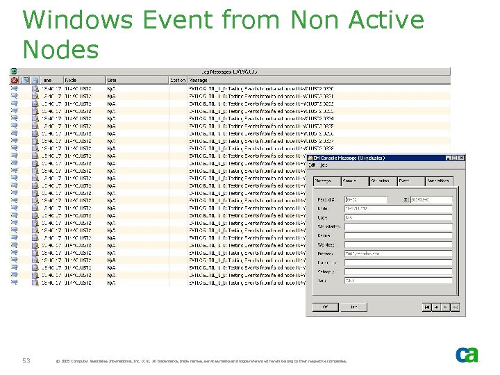 Windows Event from Non Active Nodes 53 © 2005 Computer Associates International, Inc. (CA).