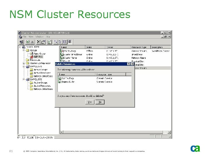 NSM Cluster Resources 81 © 2005 Computer Associates International, Inc. (CA). All trademarks, trade