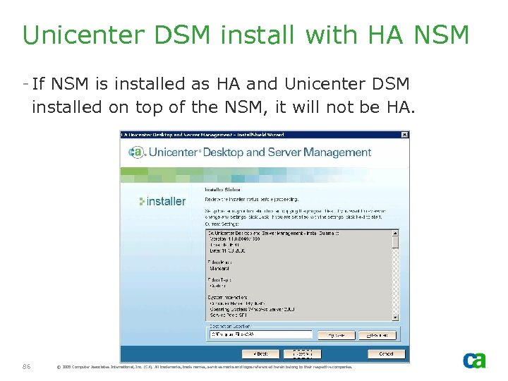 Unicenter DSM install with HA NSM - If NSM is installed as HA and