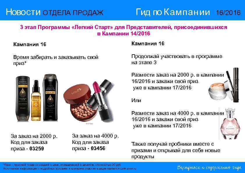 Новости ОТДЕЛА ПРОДАЖ Гид по Кампании 16/2016 3 этап Программы «Легкий Старт» для Представителей,