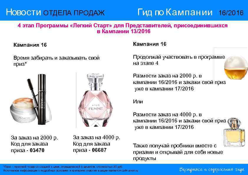 Новости ОТДЕЛА ПРОДАЖ Гид по Кампании 16/2016 4 этап Программы «Легкий Старт» для Представителей,