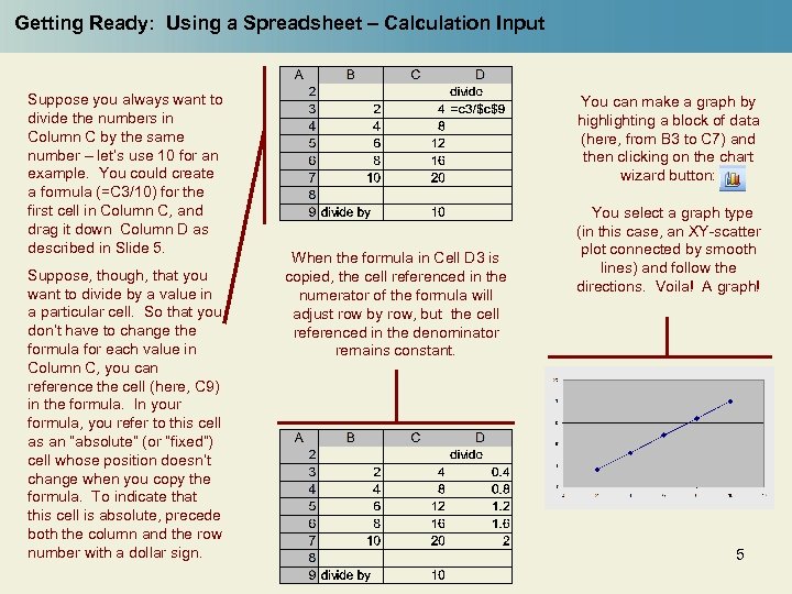 Getting Ready: Using a Spreadsheet – Calculation Input Suppose you always want to divide