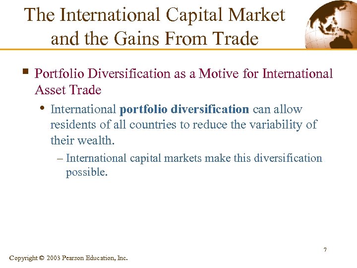 The International Capital Market and the Gains From Trade § Portfolio Diversification as a