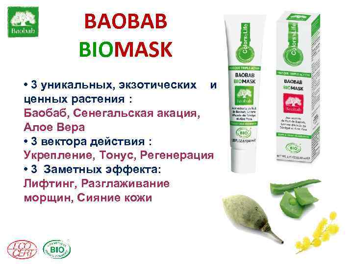 BAOBAB BIOMASK • 3 уникальных, экзотических и ценных растения : Баобаб, Сенегальская акация, Алое