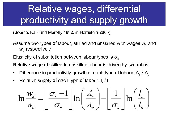 Relative wages, differential productivity and supply growth (Source: Katz and Murphy 1992, in Hornstein