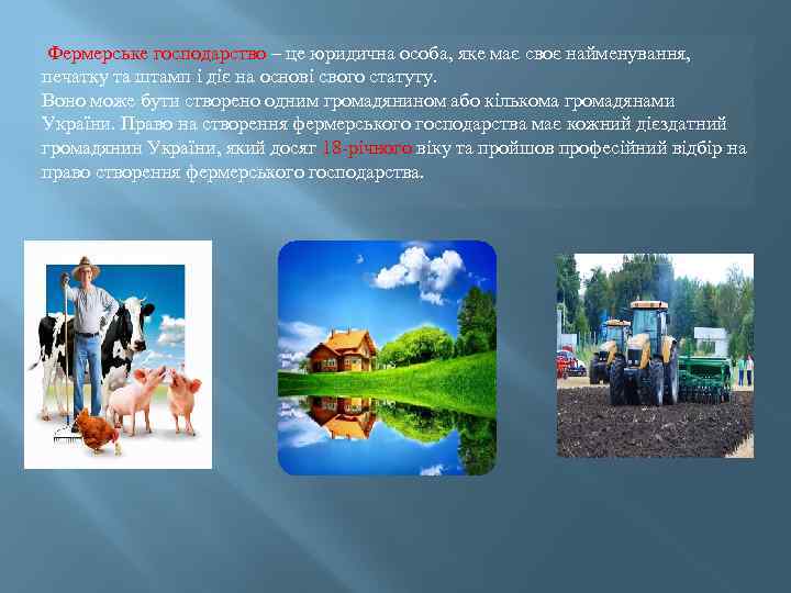  Фермерське господарство – це юридична особа, яке має своє найменування, печатку та штамп