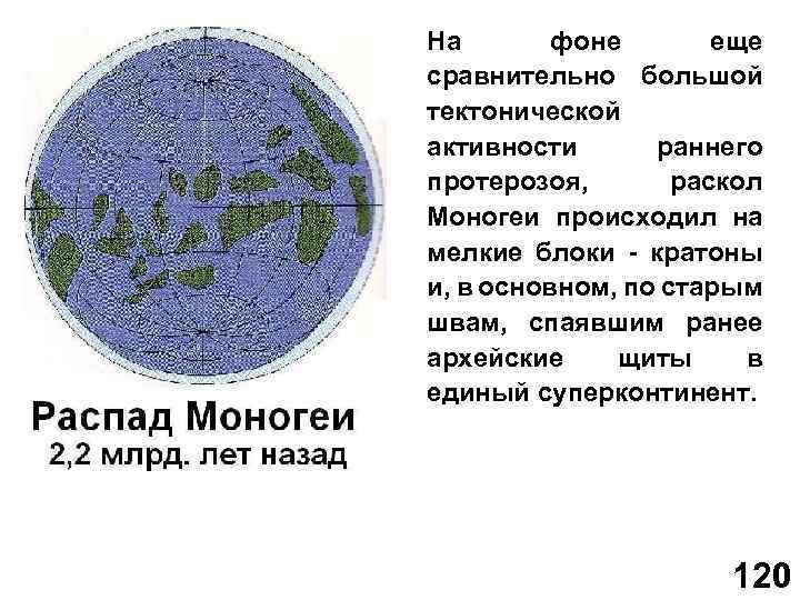 На фоне еще сравнительно большой тектонической активности раннего протерозоя, раскол Моногеи происходил на мелкие